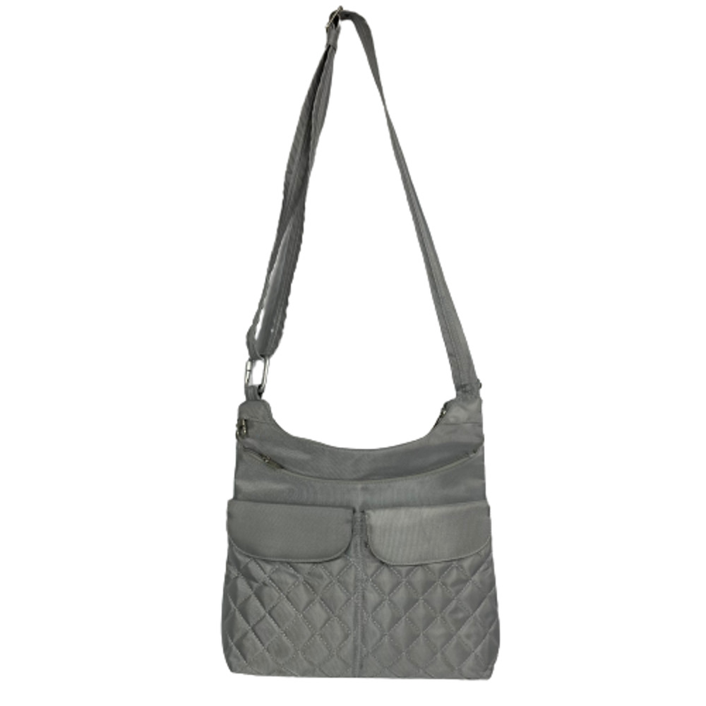 Travelon Bag Womens Silver Quilted Outer Pocket Organizer‎ Adjustable Crossbody